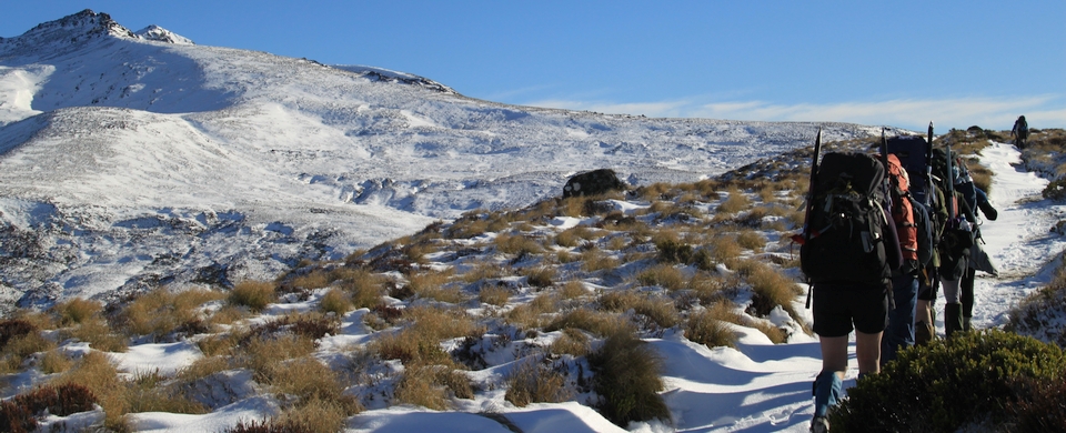 Trampers heading for Luxmore Hut